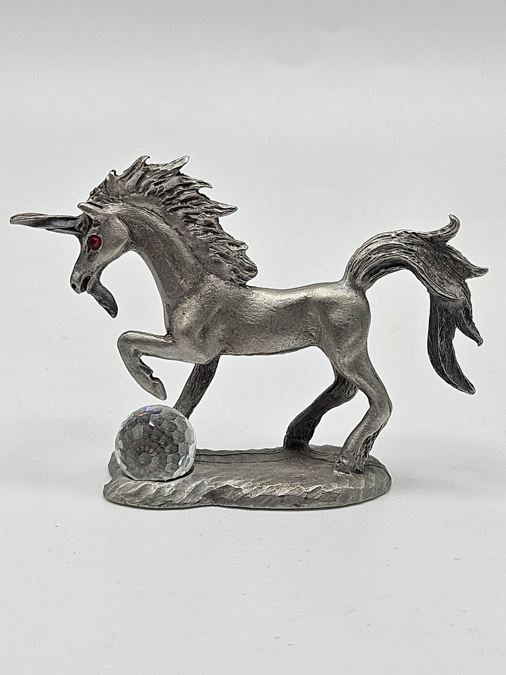 VINTAGE Spoontiques Pewter Unicorn Iridescent Crystal Ball 2" 526 1985 Fantasy